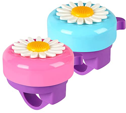 Cinvo Fahrradklingeln für Kinder, Glocke, lauter, klarer Klang, sicheres Radfahren, Roller, Dreiräder, Glocke, Blumen-Design für Kinder und Erwachsene (Rosa, Lila und Blau, Violett)