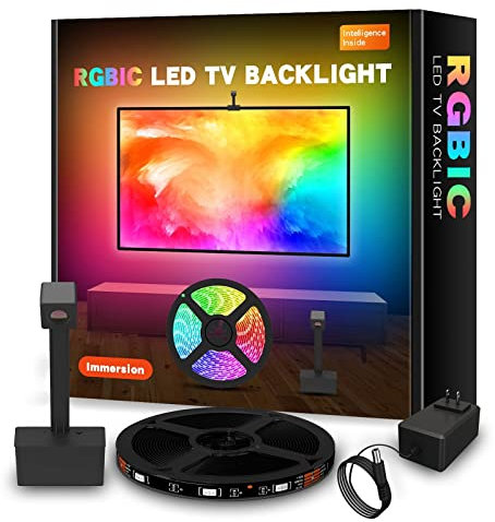 Smart Ambient Light Kit for 55-65 Inch TV, LED RGBIC Backlight with 1080p Camera, Sync To Music, Voice Control, APP Control, for Home