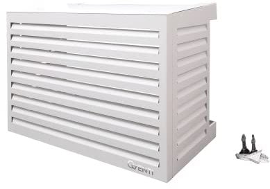 Qventi Abdeckung für Klimaanlage - Weiß - Aluminium - Schutzgitter - Verkleidung - Einfache Montage - Größe M - Außenmaße (LxBxH): 115 x 57,5 x 85 cm
