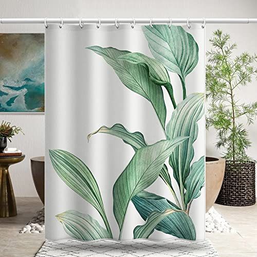Rideau De Douche 180x200, Rideau Douche Jungle Feuilles Vertes Rideau Douche Anti Moisissure Lavable en Machine avec 12 Crochets