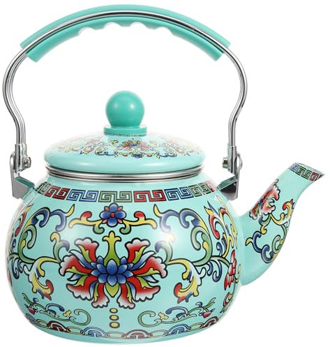 BESTonZON Emaille Teekanne Wasserkessel Teekessel Wasserkocher Kaffeekanne Tee Servierkanne Pfeifkessel mit Teesieb Griff für Nachmittagstee Teeparty Zuhause Büro Dekoration Geschenk 2.2l Grün