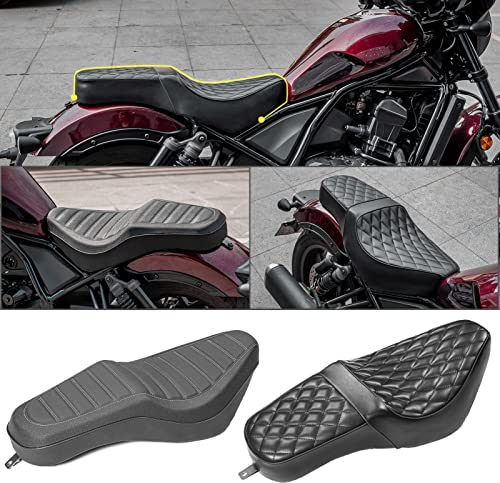 Motorrad-Beifahrer-Fahrer-Dual Doppel Leder Sitzkissen-Abdeckung, kompatibel mit Rebel CMX1100 CMX 1100 REBEL1100 2021 2022 2023 2024 2025 Sozius-Pad-Druckentlastung (Schwarz)