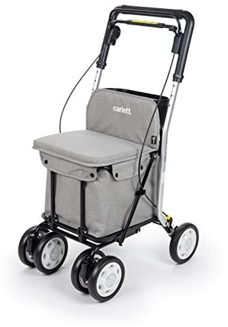 Carlett - Lett800 Comfort Move | Einkaufstrolley | 4-Rad Faltbarer Einkaufswagen | Medizinprodukt der Klasse I | Abnehmbare Tasche 29 l/15 kg | Rollator mit Sitz | Ablagefach | Hellgrau