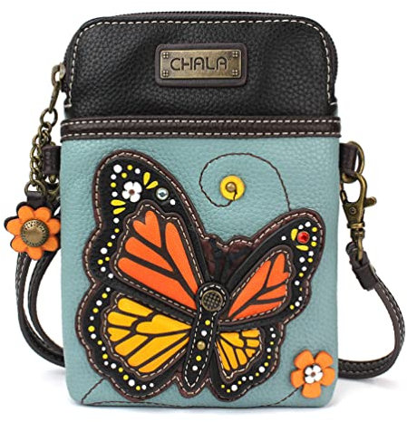 CHALA Crossbody Handy-Geldbörse, Damen, Canvas, mehrfarbig, Handtasche mit verstellbarem Riemen, Monarch-Schmetterling – Blau, Einheitsgröße
