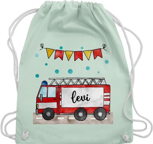Turnbeutel Rucksack - Feuerwehrauto Motiv I Geschenk Feuerwehr I Löschzug I Leiterwagen Feuerwehr - Unisize - Pastell Grün - beutel für wechselkleidung kinder kinderturnbeutel kindergarten