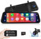 9.66'' Dashcam Cámara de Coche con Cámara Trasera con Carplay Android Auto, Control por Voz GPS Grabación en Bucle G-Sensor Monitor de Aparcamiento Super Visión Nocturna +Tarjeta SD 32G