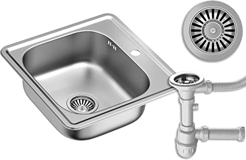 QUADRON Fregadero Joe de acero inoxidable de una sola cámara | Fregadero de fregadero incluido, apto para armarios a partir de 45 cm, empotrado (SATINA)