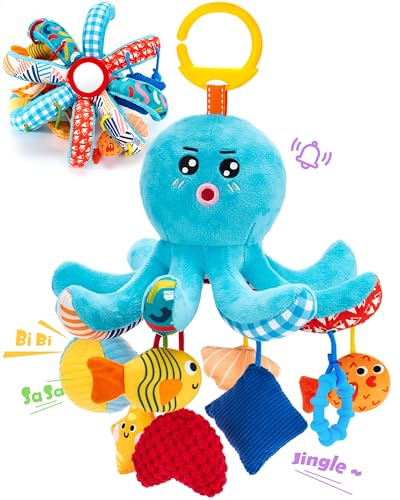 hahaland Baby Toys 0-6 Months Car Seat Toy Octopus Plush with Pulling Cords