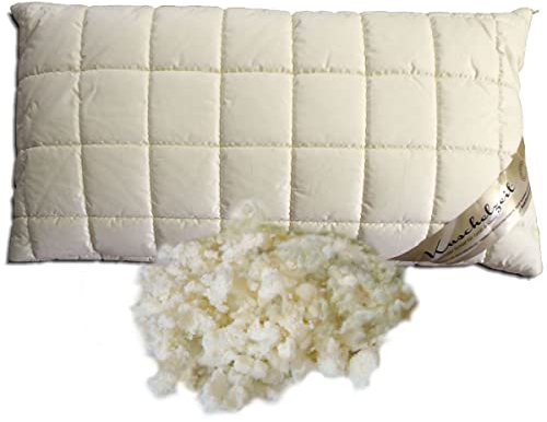 Merino Kopfkissen in 40x80 cm mit Naturlatex Flocken + Schafschurwollkugeln zur individuellen Höhenverstellung - Made in Germany