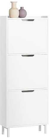 SoBuy Meuble Chaussures d’Entree avec 3 Abattants, Armoire à Chaussures Moderne, Rangement Chaussures Compact, Range Chaussures Étroit pour Petite Entrée ou Couloir 50x19x129cm Blanc FSR151-H-W