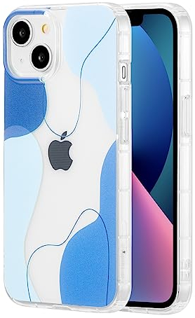 DEFBSC Compatible with iPhone 14/13 Case, Transparent Color Mix Aesthetic Design Soft TPU Bumper Slim Thin Shock-Absorbing Protective Phone Cover - Blue