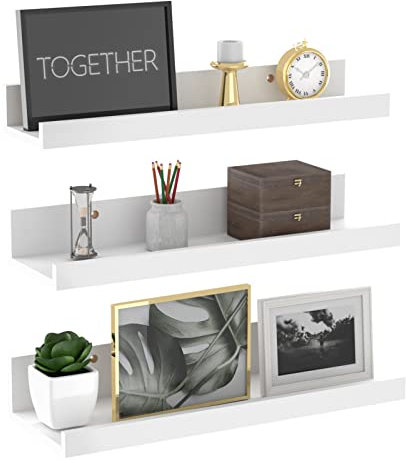 Giftgarden White Floating Shelves for Wall, 3 Pack Wood Wall Shelves 40 cm, Fashion Wall Mounted Shelves for Bedroom, Bathroom, Living Room, Kitchen, Home Office