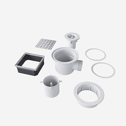 Piletta Sifone per Aica Italy Piatto Doccia Piastrellabile con Diametro 90 mm Griglia Quadrata 95x95 mm e Tubo Flessibile