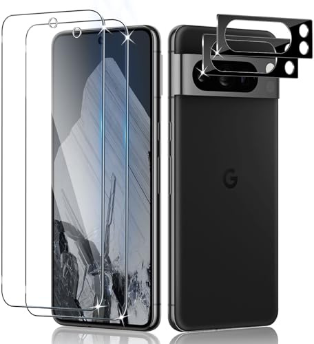 Liilaa Protector de Pantalla para Google Pixel 8 Pro, [ 2+2 Piezas] Cristal Templado y Protector de Lente de Cámara, Anti Arañazos Dureza 9H Vidrio Templado