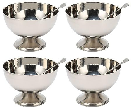 HERCHR 4 Stück Eisbecher Aus Edelstahl, Eisschale, Eiskaffe, Eiscremeglas, Edelstahl Dessertbecher Mit Fuß Für Dessert Eisbecher Eis Salat Snack Gewürz, Wiederverwendbare Dessertbecher-Set