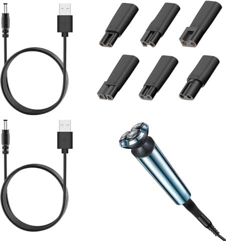 INBOLM USB Shaver Charger Cable Kit,6 in 1 Electric Beard Trimme Charger Shaver Power Adapter Cord Replacement Razor Charger with 6 Charging Cables and 2 Power Lead