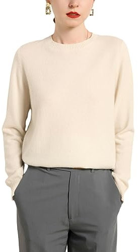 e-girl Pull Cachemire 95% Femme Col Rond Ecru Solide Couleur Tricoté en Vrac Manches Longues Fin Pull en Cachemire et Laine,36,MZ2016