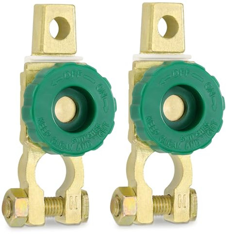 JIZZU 2Pcs Desconectador de Bateria Coche 12V/24V Universal, Borne Bateria de Aleación de Zinc Chapados en Cobrecon con Desconectador, Corta Corrientes Bateria Coche para Coche Camión Barco Vehículos