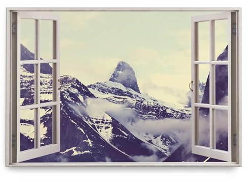 Paul Sinus Wandbild 120x80cm Fensterbild Berggipfel Schnee Berge Wolken Nebel