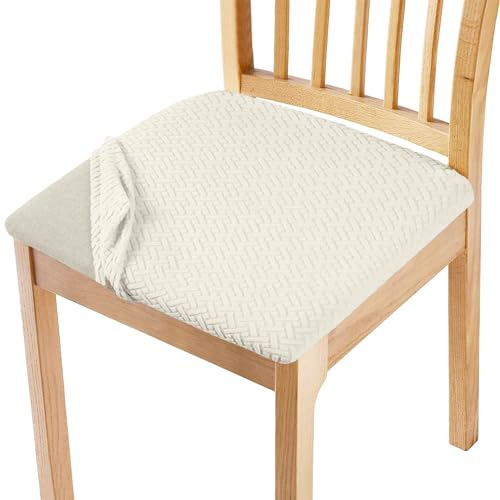 Fundas para Sillas de Comedor Elásticas Lavable Extraíble Modernas Protectores de Silla sin Respaldo para Cocina (Beige)