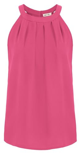 Damen Neckholder Top Chiffon Bluse T-Shirt Rundhals Ärmellose Oberteile Tank Tops Top Damen Sommer Oberteile Rose Rot L CL1104S22-13