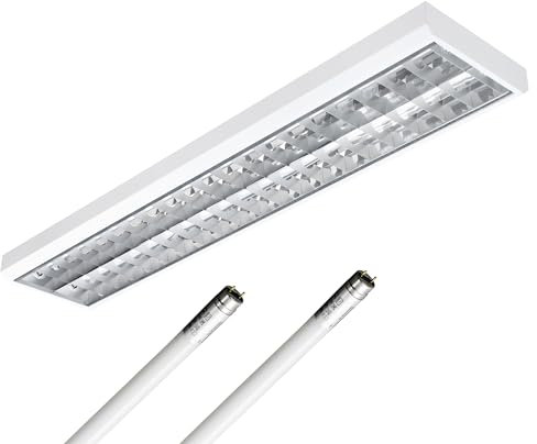 ELG Leuchten LED Rasteranbauleuchte mit SMART LED-Röhre WIFI 150cm 2-flammig inkl. 2x 24 Watt 3100lm (6200lm) (2700K-6500K) 129 lm/W Büroleuchte Deckenleuchte Bürobeleuchtung Rasterleuchte Bürolampe