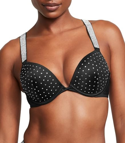 Victoria's Secret Top bikini push-up con spalline luccicanti, nero, 4 C (Taglia Produttore: 36C)