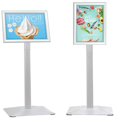STANDNEE Porte affiche a4 sur pied support de support de panneau robuste Panneau de sol de sol, présentoir d’affiches Panneaux debout en aluminium avec feuille de PVC et socle robuste, argent