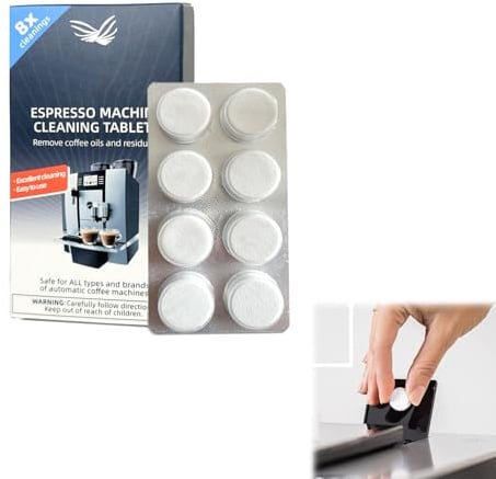 Pastiglie Detergenti per Macchine da Caffè - 8 Compresse Sgrassanti e Decalcificanti Compatibili con Breville, Siemens e Altre Marche per Caffè Espresso e Bollitori Elettrici