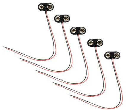 9 Volt Battery Connector (Pack of 5) – 9V PP3 Batteries Clip Connectors with 15cm Leads Cables Side Entry Battery Adapter