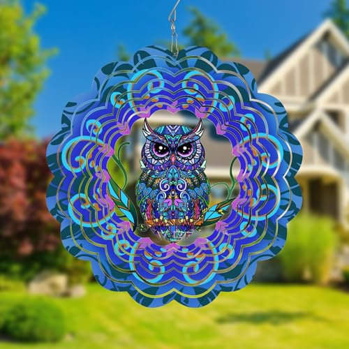 YATOSEEN Rotierendes Windspiel aus Metall in Eulenform – 12 Zoll Windspiel, Dekorative Geschenke, Hängedeko für Drinnen und Draußen für Garten, Hof, Terrasse, Hinterhof oder Veranda