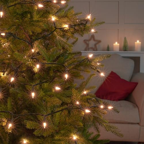 Festive Lights - 23.8m Traditional Filament Christmas Tree Retro Vintage Style Indoor Fairy String Lights - 160 Classic Warm White Mini Bulbs, on Green Cable, with Spare Bulbs