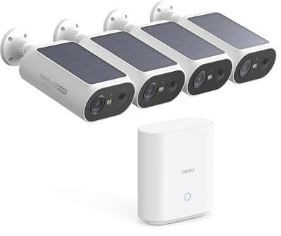 aosu 2K QHD Solar Security Cameras Wireless Outdoor System, 4-Cam-Kit