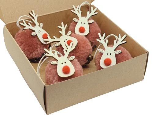 BoBoU Valentinstag Geschenkanhänger Rosa Rentier 5er-Set aus Holz und Filz Valentinstagsgeschenk Schmuck Deko Geschenk Anhänger Valentinstag Dekoration (Rentier Pink)