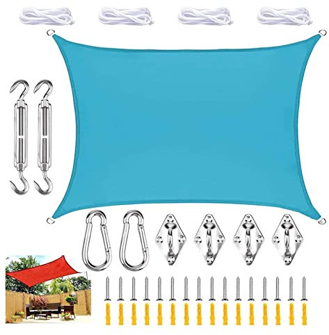 Tenda da sole impermeabile per esterni, 4 x 5 m, protezione UV durevole, per terrazza, balcone, giardino, include 4 x 1,5 m di corda blu cielo con copertura per sedia a uovo inclusa