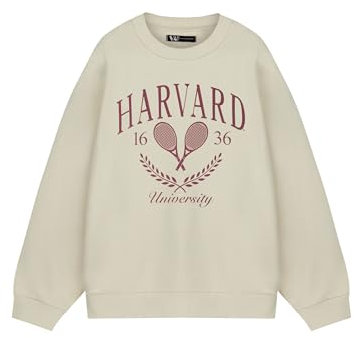 HARVARD Unisex Beige Tennis Sweatshirt | Klassischer Pullover im Ivy-League-Stil | College-Bekleidung für Männer und Frauen | Bequemer Pullover aus Baumwolle | Lässiges Sportmode-Top