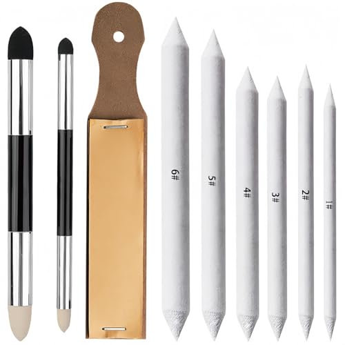 Zhenghebuy Sketch Drawing Tools,6 Pcs Double Ended Blending Stumps and Tortillions with 2 Blending Sponge Pen,1 Sandpaper Sharpener for Artists,Student