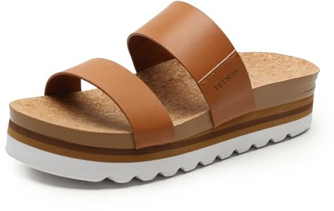 TETSUO Womens Dressy Platform Sandals Arch Support Walking Slide Shoes Comfort Brown Orthopedic Sandals