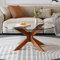 BTSAE Couchtisch Glas, Wohnzimmertisch Rund, Couchtisch Modern, Glastisch Wohnzimmer mit gehärtetem Glas und Massivholzsockel, Beistelltisch Holz, Coffee Table (Transparent, Groß 80×80×35cm)