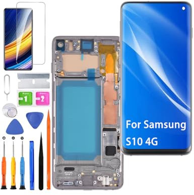 Écran de rechange pour Samsung Galaxy S10 4G LCD TFT, G973F G973U G973W - Kit de pièces de réparation (noir avec cadre, sans empreintes digitales, écran non incurvé)