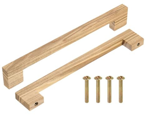 sourcing map 2Pcs Wood Drawer Pulls, 8 Inch Hole Center Square Wooden Drawer Pulls Cabinet Handles with Screws for Kitchen Dresser Wardrobes Door Cupboard, Ash Wood