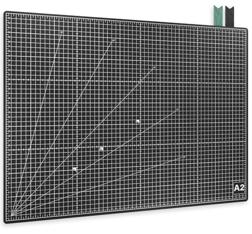 ACROPAQ Skärmatta A2 svart – självreparerande, A2 (60 x 45 cm), 5 skyddslager för dina möbler, med galler och hörnmarkeringar på båda sidor, gör-det-själv-matta, skärmatta