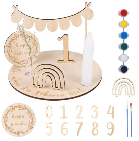 Geburtstagsteller Aus Holz, Geburtstagsteller Mit Kerzenhalter, Personalisierter Geburtstagskranz Mit Zahlen 0-9, DIY Personalisierter Holz Geburtstagsteller, Geburtstagsdeko, Für Jungen Mädchen
