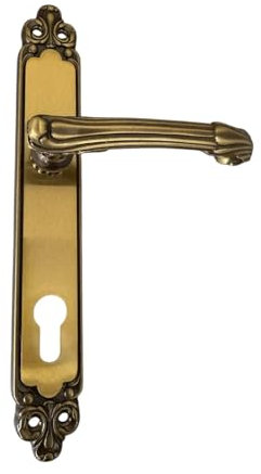 Maniglia per porta interna in ottone fuso con foro Yale Made in Italy colore Patinè Distanza 85mm Valli & Colombo