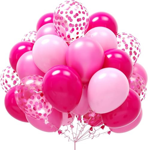 Palloncini rosa caldo, 60 pezzi, 12 pollici, rosa scuro, palloncini rosa chiaro, con coriandoli, palloncini per San Valentino, festa di compleanno, matrimonio, festa di fidanzamento