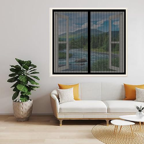 Moustiquaires pour Fenêtre 56 x 86 cm Anti-Moustiques et Anti-Poussière Moustiquaire sur Mesure Sans Percer Facile à Installer pour Porte D'Entrée Intérieur et Fenêtres, Noir