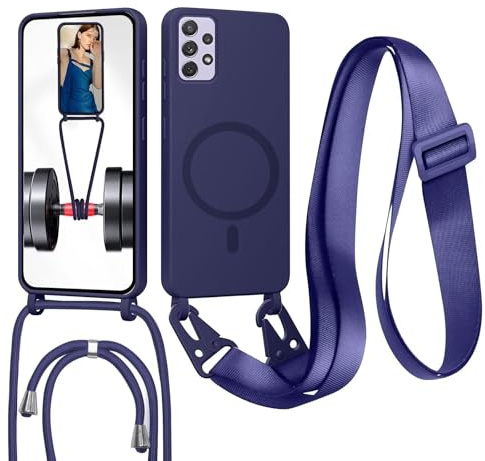 GoodcAcy Handykette Hülle für Samsung Galaxy A52 5G mit Band Halsband Lanyard (abnehmbar) Handyhülle, Kordel zum Umhängen,Magnetisch Stoßfest Silikonhülle Wireless Charging kompatibel,blau