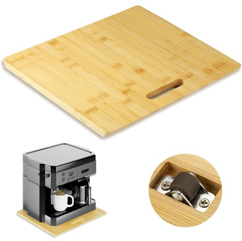 GuanQiao Bambus-Schieber für Kaffeemaschine, Kaffeekanne, Rolltablett mit Rollen, Kaffee-Schieber-Tablett für Küchenarbeitsplatte, Schrank, breit – groß (33 cm D x 40,6 cm B)