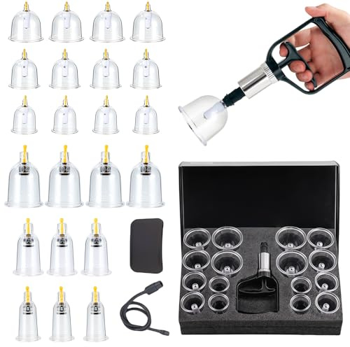 22 Stück Schröpfgläser mit Vakuumpumpe: WANDGU Schröpfglas mit Akupressurpunkt-Magneten, Cupping Set für Ganzer Körper, Schröpfen Set, Vakuum-Schröpfen-Kit für Körpermuskulatur,Rückenschmerzen,Massage