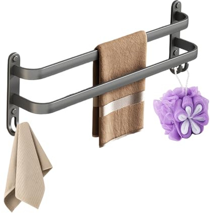 40CM Porte Serviette Salle de Bain, Porte-Serviettes Mural en Aluminium, Barres Porte-Serviettes avec 2 Crochets, Bathroom Towel Rail, Support Serviette Salle de Bain pour Cuisine, 2 Couche